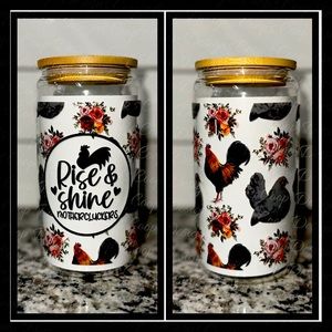 Rise and shine mother cluckers 16 oz glass drinkware